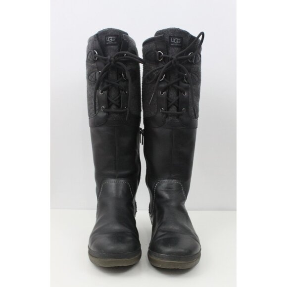 Ugg Women Boots Elsa Knee High Shearling Waterproof 1005578 Leather Black Sz 8 - Picture 2 of 15